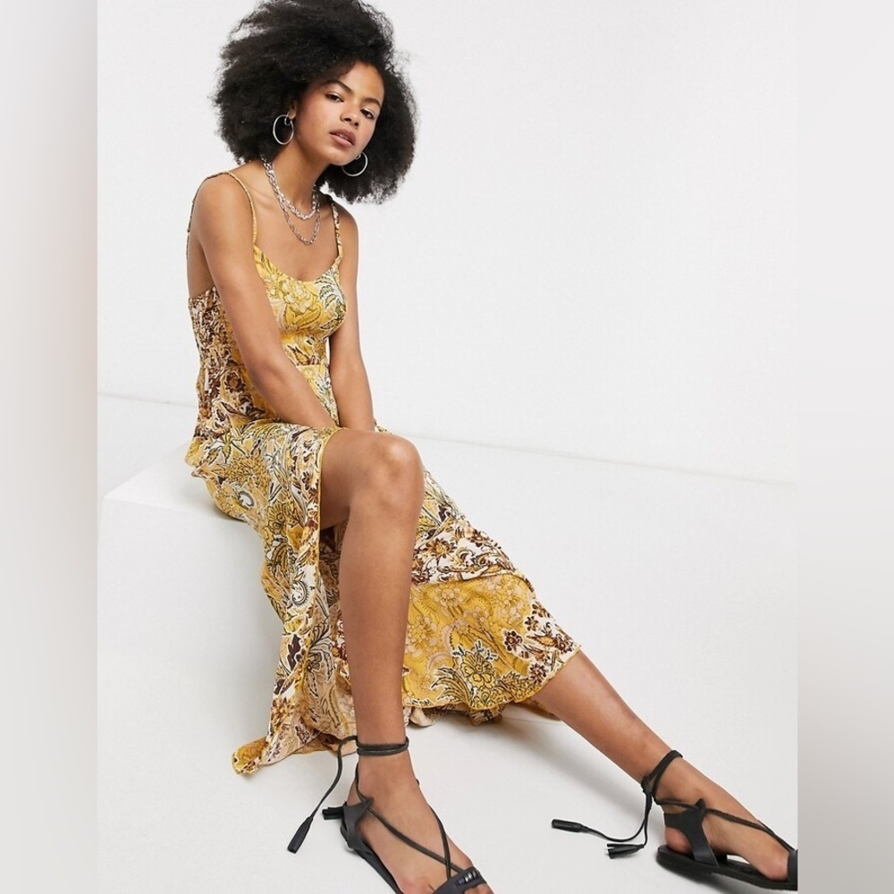 Free People Forever yours Smocked Slip dress in gold  Large Yellow Bohemian Maxi